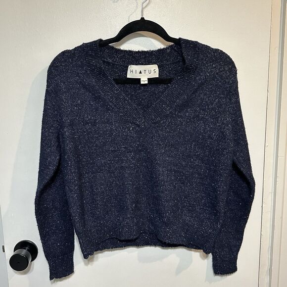 Hiatus Flecked V Neck Navy Sweater Size XS Speckled Color - Picture 1 of 7